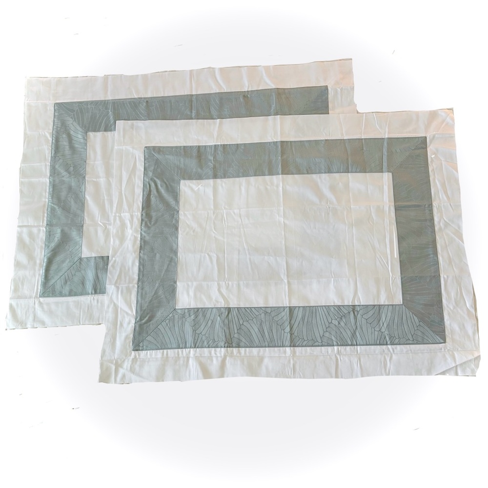 FRETTE Fan Arredo King Sham SET of TWO White Azure / Winter Jade Italy NWOT